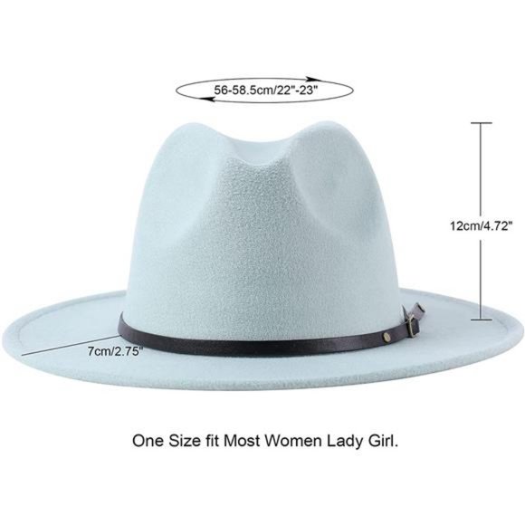 Lanzom Womens Classic Wide Brim Floppy Panama Hat Belt Buckle Wool Fedora Hat main image 3